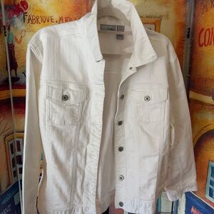 Chico's Platinum White Denim Trucker Jacket - Size L
